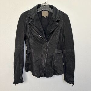 Muubaa Lamb Leather Moto Jacket Black Buckle Mixed Media Biker Grunge Women's 4